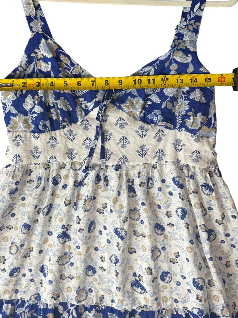 Perch Blu Pepper wildflower 1X Blue White Floral Tiered Midi Maxi Sundress Boho - Picture 12 of 14